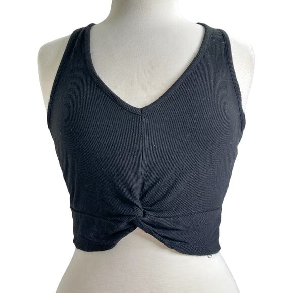 Bolozzo Ribbed Knotted Crop Top, V Neck Ribbed front knot crop top size L - Picture 2 of 5